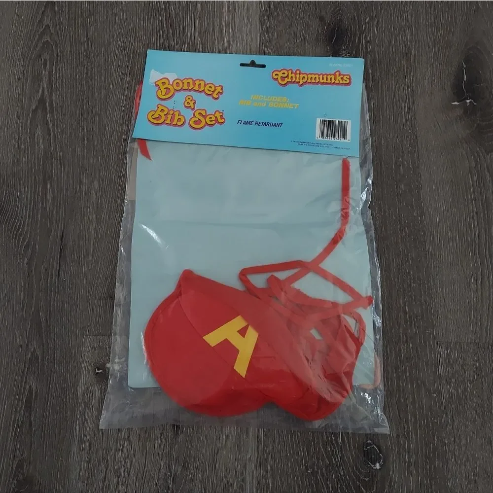 Vintage 1991 Rubie's Costume Alvin and the Chipmunks Bonnet & Bib Set - Picture 2 of 4